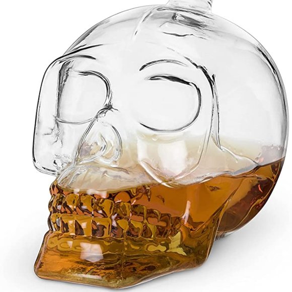 Clear Glass Skull Liquor Decanter, Clear Glass Skull Shaped Whiskey Decanter New - Picture 1 of 6